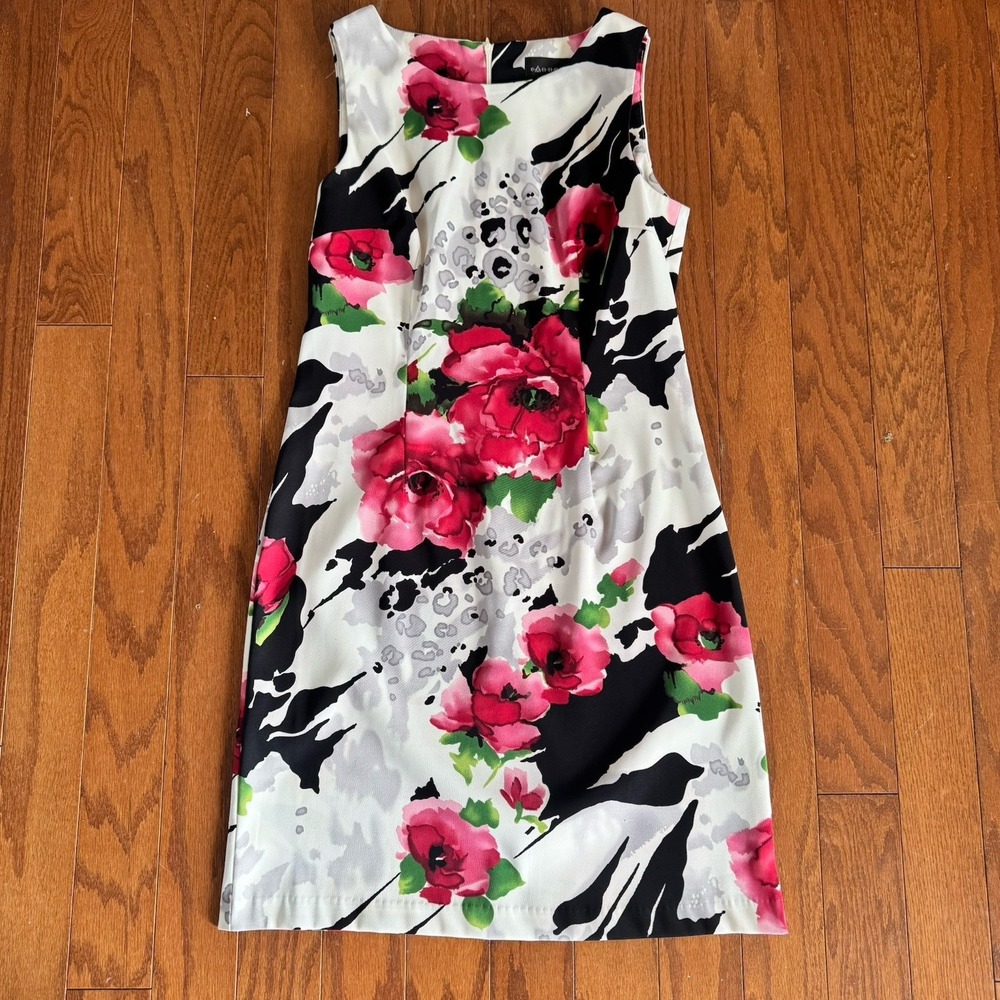 Connected Apparel Women's Floral‎ Sheath Dress Size 8 Pink Black